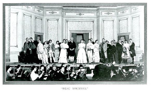 Hemingway, center left, in a wig for the play “Beau Brummel.”