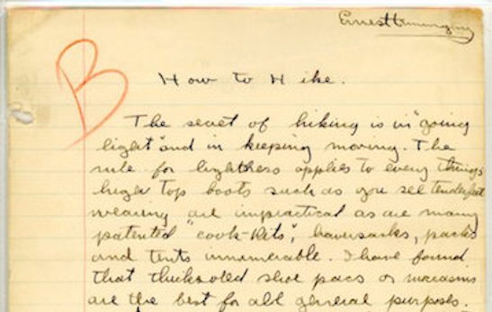 <p>Hemingway’s “How to Hike” homework.</p>