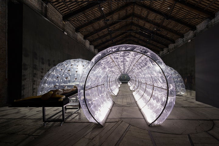 <p>Roberto Cuoghi, <em>Imitazione di Cristo</em>, 2017. Installation view at Padiglione Italia. Work in progress, 9 May 2017, 57. Esposizione Internazionale d’Arte della Biennale di Venezia. Photo: Roberto Marossi.</p>