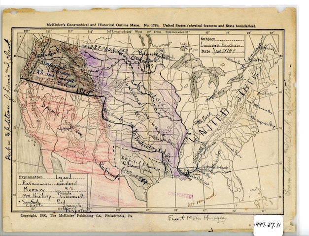 <p>Hemingway’s high school history map.</p>