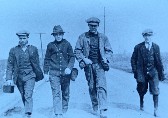 Hemingway and friends hike rural Illinois.