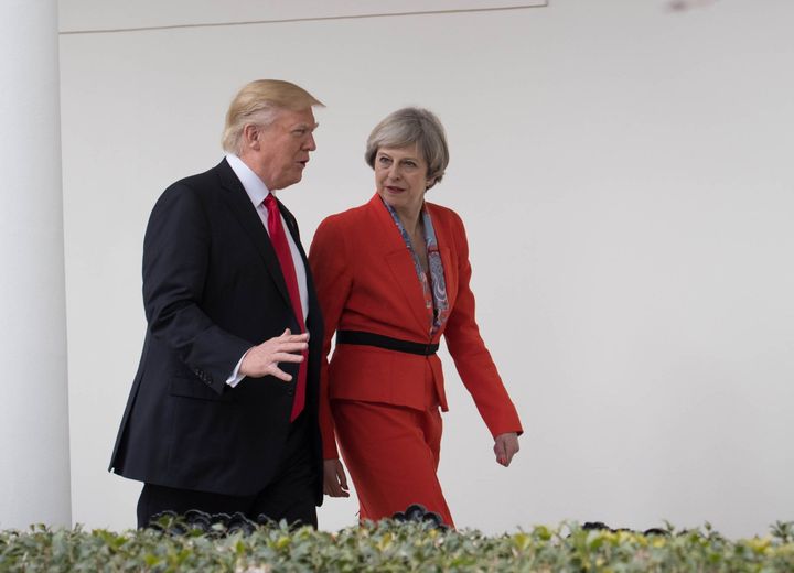 Donald Trump and Theresa May at the White House in January