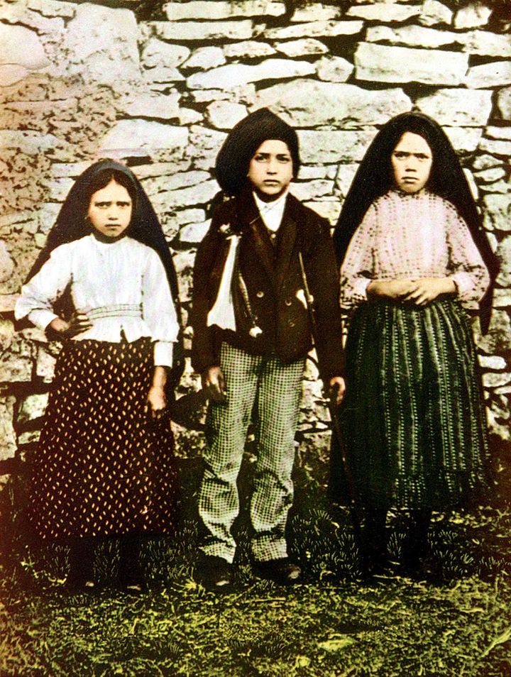Three young shepherds, Jacinta Marto (L), Francisco Marto (C) and Lucia dos Santos who during the Spring of 1916 saw the Holy Mary over a tree in Fatima.