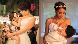 15 bellas fotos de novias dando el pecho en el día de su