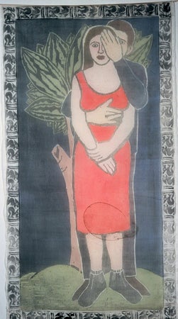 <p><em>In the Garden</em>, woodblock & softlean printed, dyed silk, 70 x 36"</p>