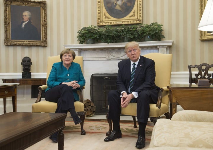 German Chancellor Angela Merkel and U.S. President Donald Trump met in the Oval Office of the White House on March 17, 2017.