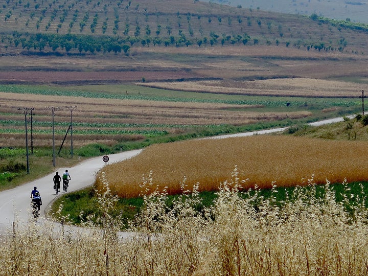 <p> <em>Biking through Albania’s countryside</em></p>