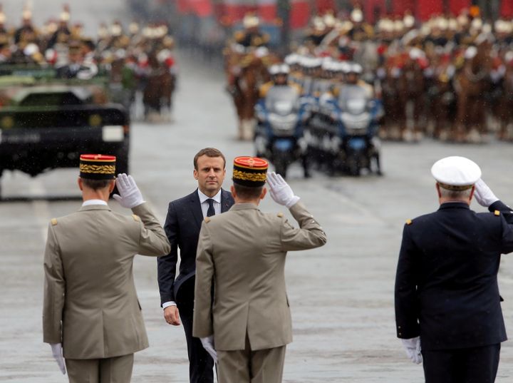 French President Emmanuel Macron attends a ceremony at the Tomb of the Unknown Soldier at the Arc de Triomphe in Paris, France.