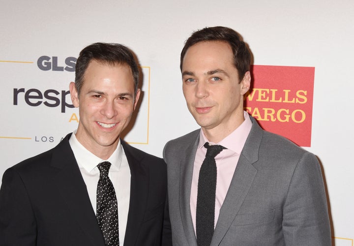 Todd Spiewak and Jim Parsons attend the 2016 GLSEN Respect Awards at the Beverly Wilshire Hotel on Oct. 21, 2016, in Beverly Hills, California.