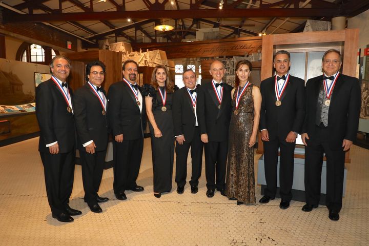 Iranian-American medalists (from left to right) Dr. Shaheen Tedjarati, Andy Madadian, Mohammad Farzaneh, Iran Davar Ardalan (2014 medalist), Dr. Hossein Eslambolchi, Dr. Abbas Ardehali, Azita Raji, Hormoz Ameri, and Cumrun Vafa. 
