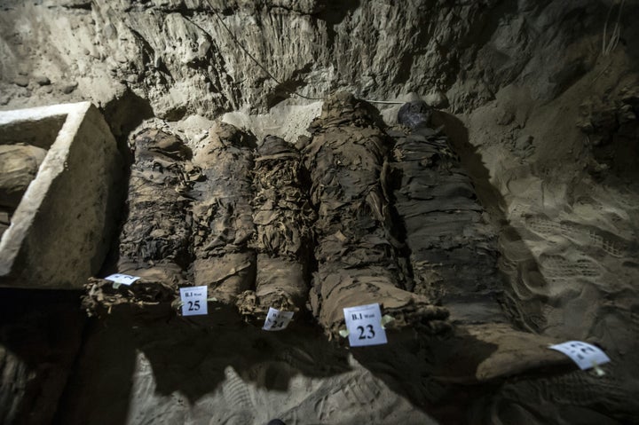 Five of the 17 mummies 