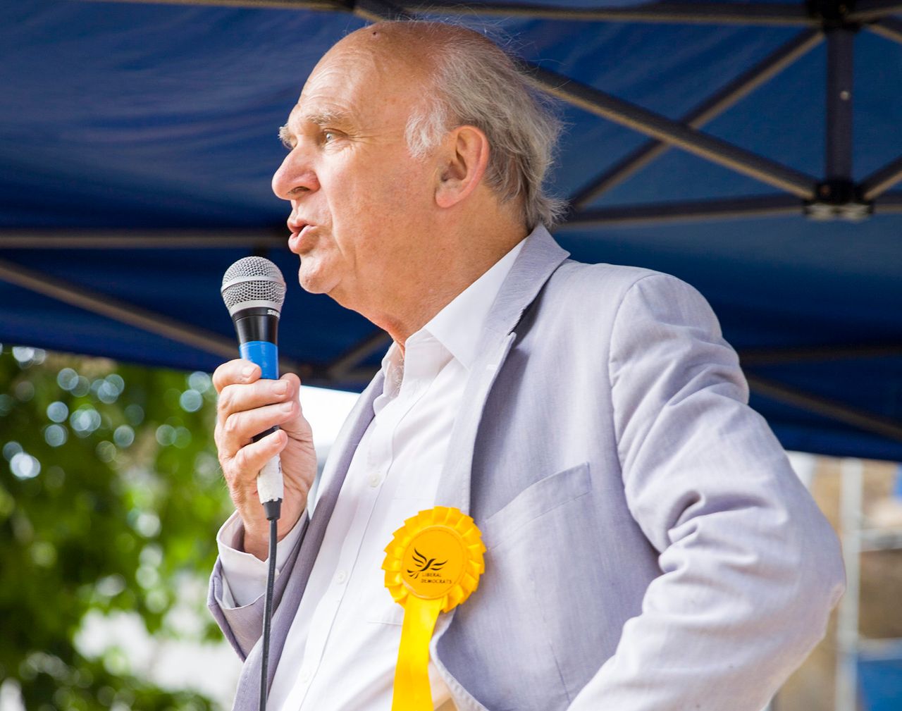 Vince Cable speaks at a garden party in Twickenham to raise money for the Shooting StarChase charity on Sunday.