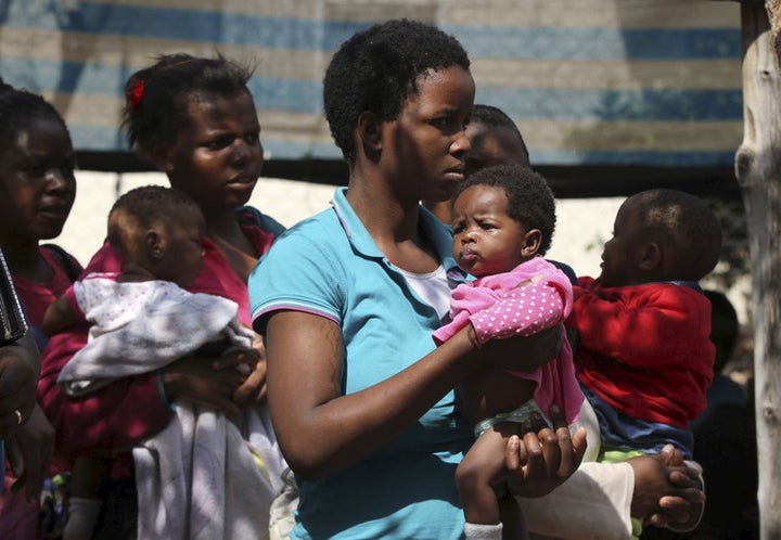 Refugees at a South African transit camp in 2015. 