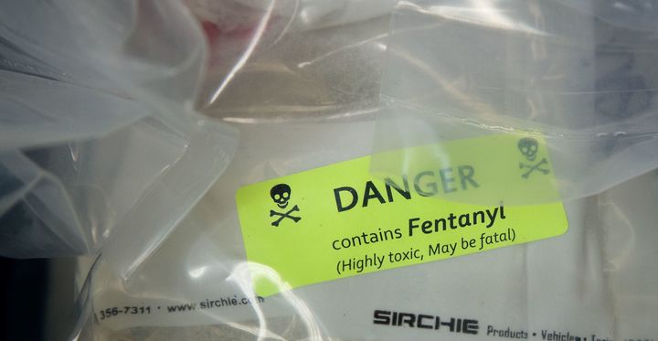 Bags of heroin laced with fentanyl are labeled "Highly toxic, May be fatal."