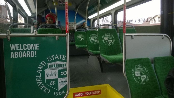<p>Cleveland State University-branded bus</p>