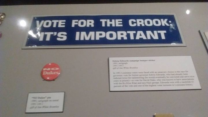 'Vote for the Crook: It's Important' was a slogan during the 1991 Louisiana gubernatorial campaign, in hopes of reminding voters that while Edwin Edwards may have been a corrupt politician, he was not an avowed white supremacist like David Duke. 