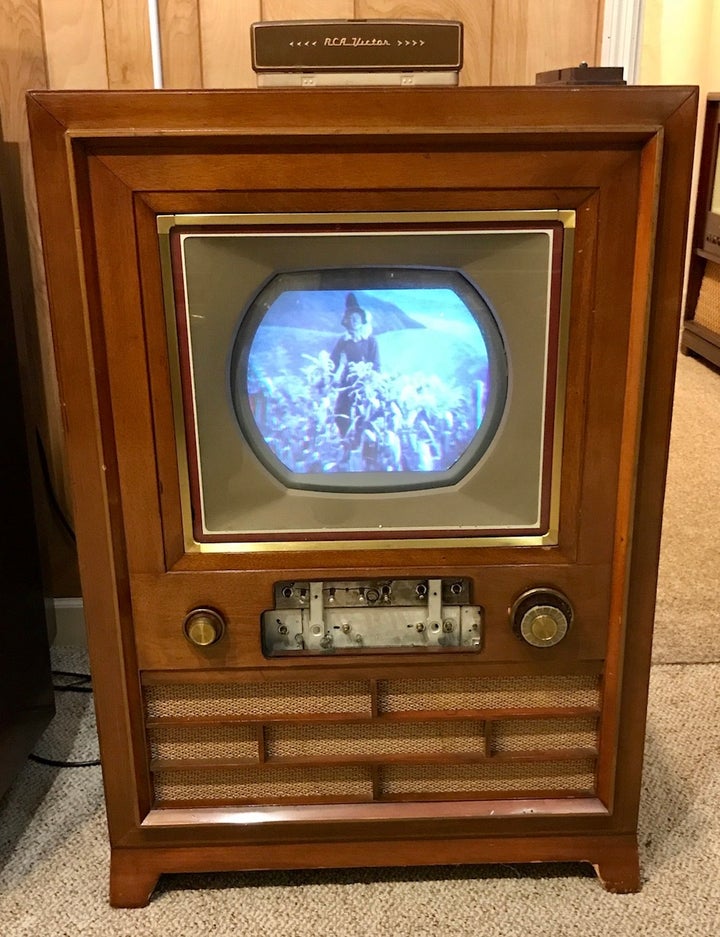 <p>RCA CT-100 (1954); its front faceplate is sitting on top of it</p>