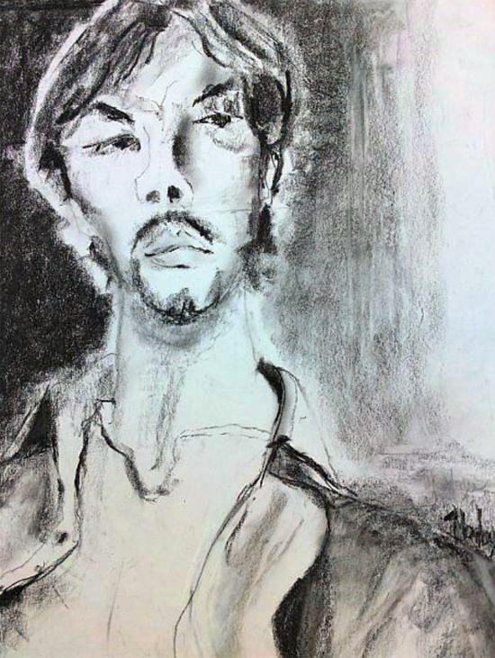 Man with Mustache: Charcoal, 2015, 26.5" x 32" with frame