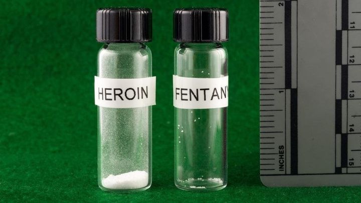 These two vials contain lethal doses of heroin and fentanyl. Experts say that two milligrams of fentanyl are enough to kill someone.