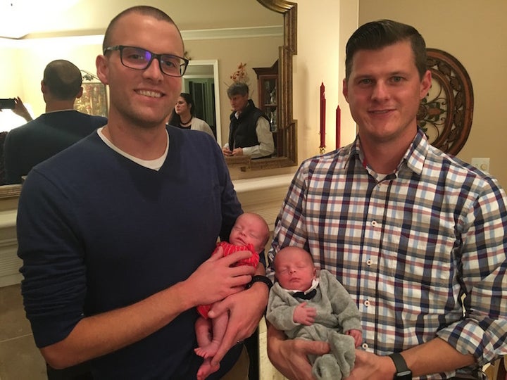 Aiden and Andrew's first Thanksgiving at Mitch's parents' house, November 2016