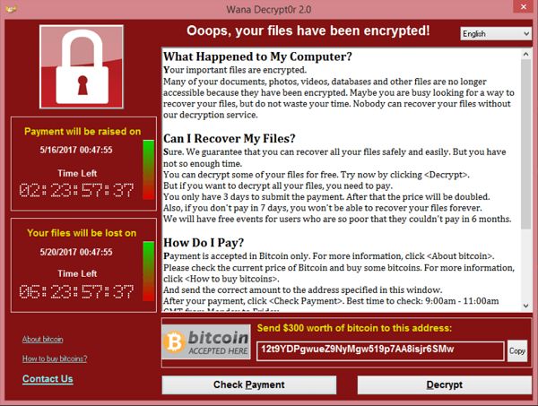 The encryption message displayed to the victims of last week’s global cyberattacks, when trying to access secure files.