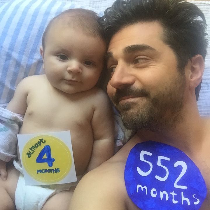 Dominik at 4 months old; Michael at 552 months old (= 46 years)