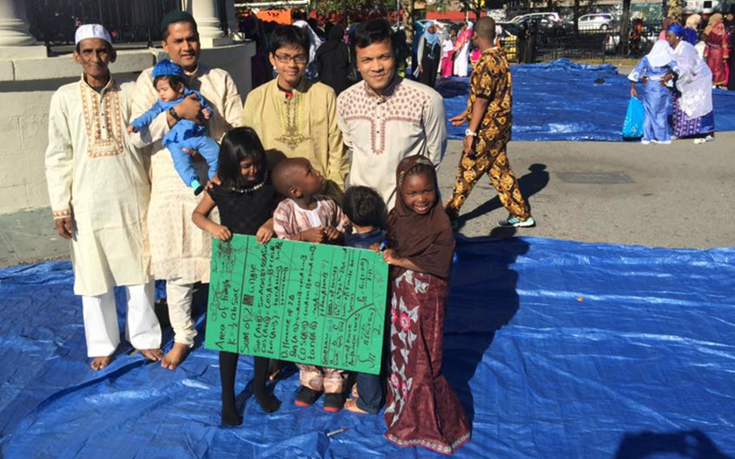 Many children--mostly African American-- participated a "math & science event" followed by the Eid-ul-Fitr prayers. Many chil