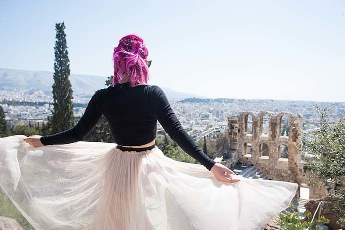 Fashion blogger La Carmina at the Acropolis.