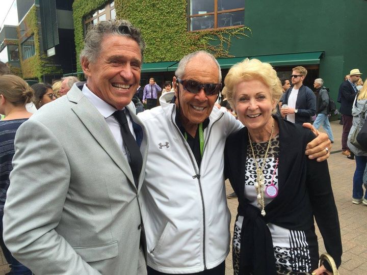 Julian Krinsky, with president and founder of the IMG Academy Bollettieri tennis program, Nick Bollettieri, and Julian’s wife, Tina, at The Championships, Wimbledon.