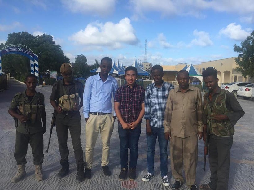 Nguyen making friends in Somalia.