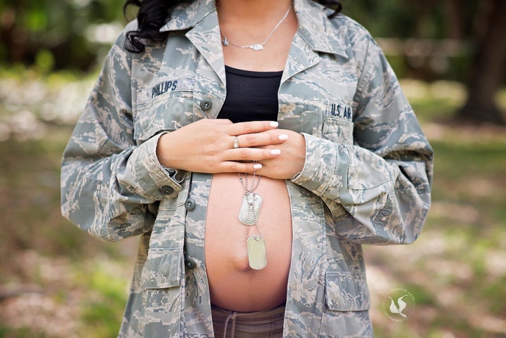 Veronica Phillips wanted to incorporate her deployed husband, Brandon, into her maternity photo shoot.