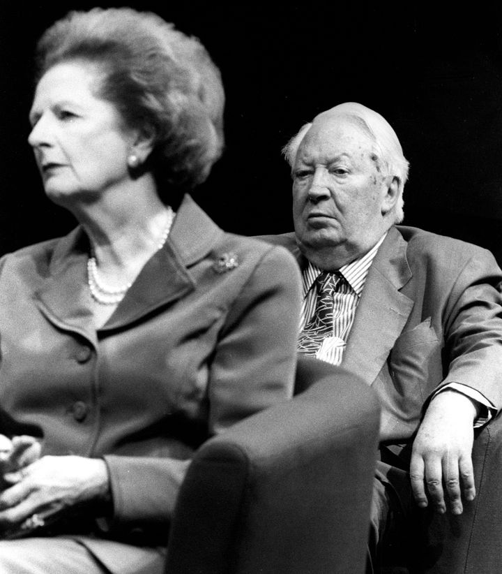 Former Prime Ministers Baroness Margaret Thacher and Ted Heath