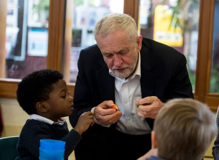 Jeremy Corbyn on a visit to a south London Sure Start centre.