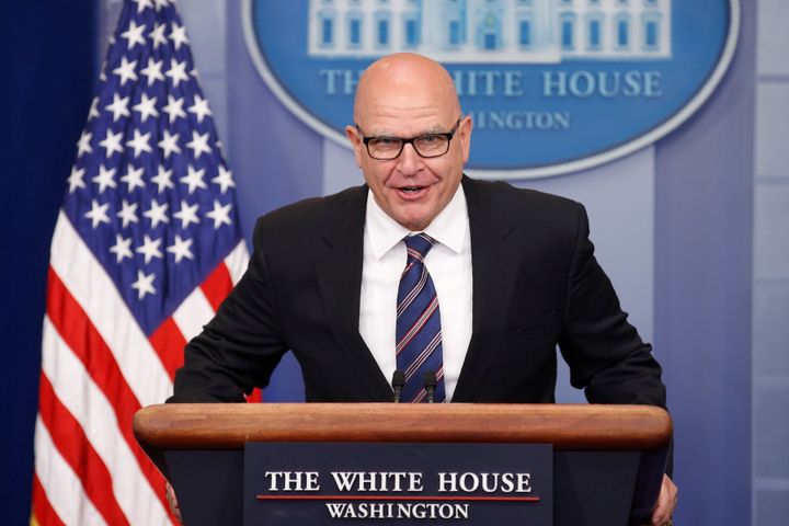 White House national security advisor H.R. McMaster speaks to reporters in the White House briefing room in Washington.