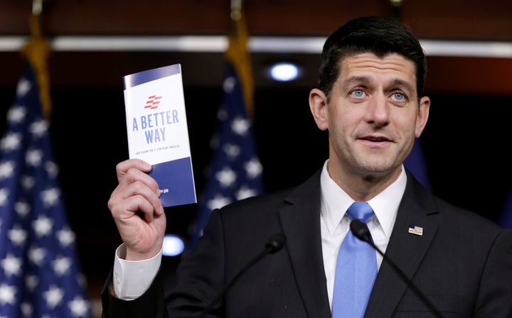 U.S. Speaker of the House Paul Ryan (R-Wis) holds a copy of his party's "A Better Way" reform agenda at a news conference on Capitol Hill in Washington, DC, U.S. September 29, 2016. REUTERS/Gary Cameron