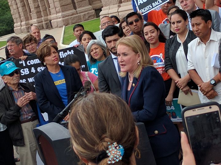 Texas State Sen Sylvia Garcia speaks addressed opponents of a state immigration crackdown bill on May 16, 2017. "We tried to tell them this wouldn't help law enforcement -- it would only hurt law enforcement," Garcia said. "They didn't listen."