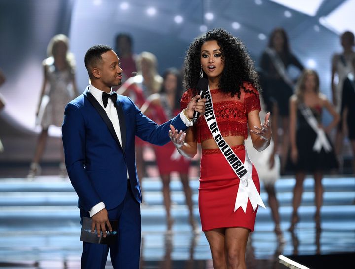 Miss USA co-host Terrence J interviews Miss District of Columbia Kara McCullough, who won but then immediately faced criticism for a misstep on health care.