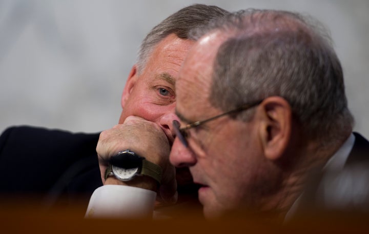 Senate Intelligence Committee Chairman Richard Burr (R-N.C.) speaks with Sen. Jim Risch (R-Idaho) June 16, 2016.