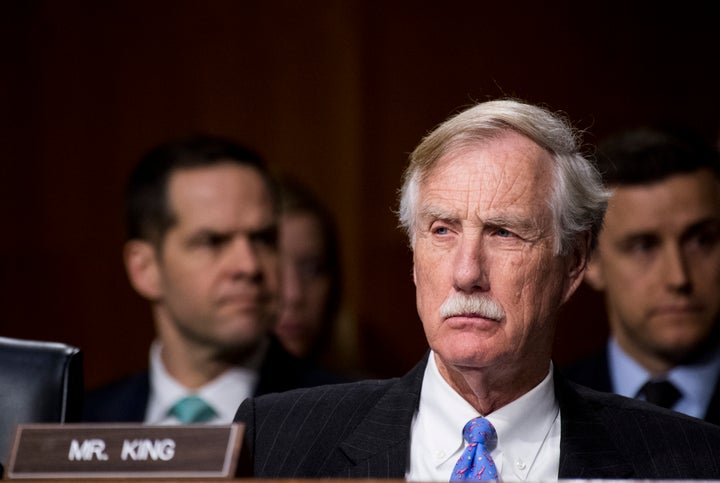 Sen. Angus King (I-Maine) during the Senate Select Committee on Intelligence hearing on Russian intelligence activities on March 30, 2017.