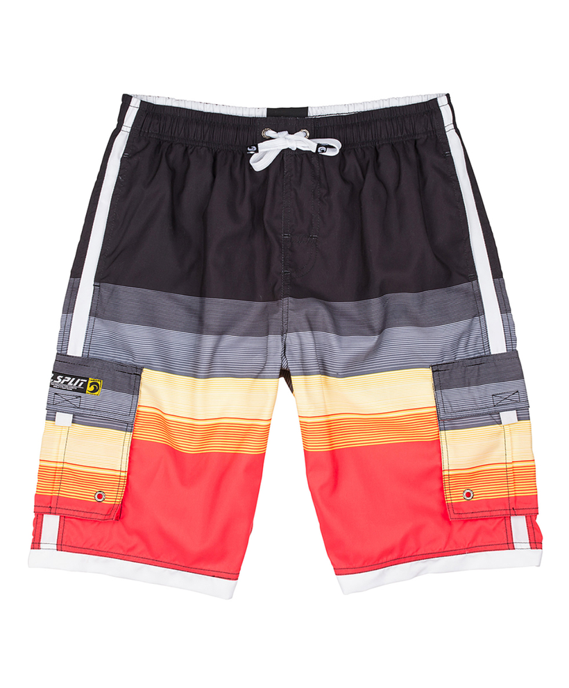 Orange Stripe Color-block Cargo Pocket Elastic Swim Trunks