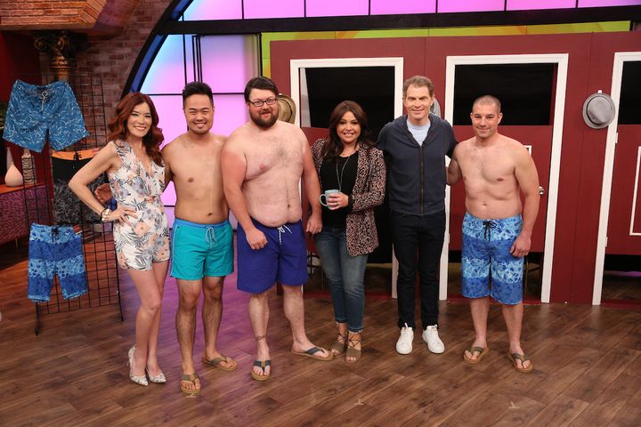 With models, Rachael Ray and guest cohost Bobby Flay.