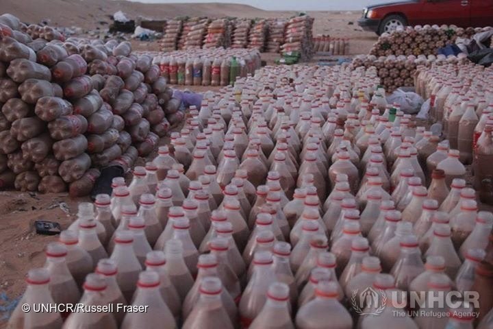 Bottles filled with sand to build the homes.