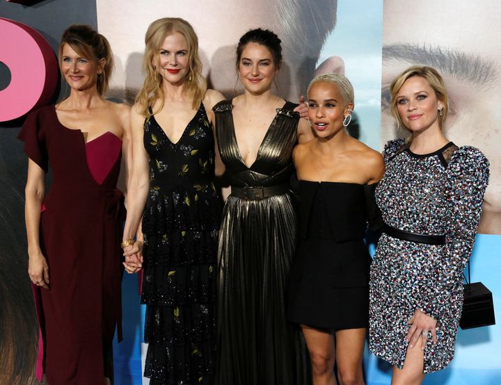 Cast members (L-R) Laura Dern, Nicole Kidman, Shailene Woodley, Zoe Kravitz and Reese Witherspoon pose at the premiere of the HBO television series