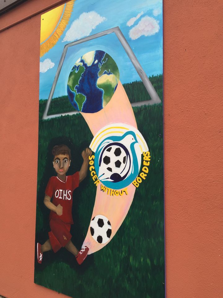 Mural outside of Oakland International High School where Soccer Without Borders is a 21st Century After-School Program