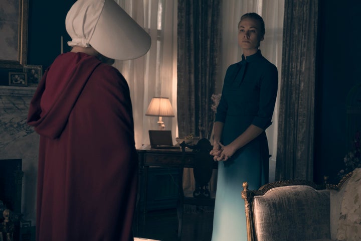 Yvonne Strahovski and Elisabeth Moss in "The Handmaid's Tale."