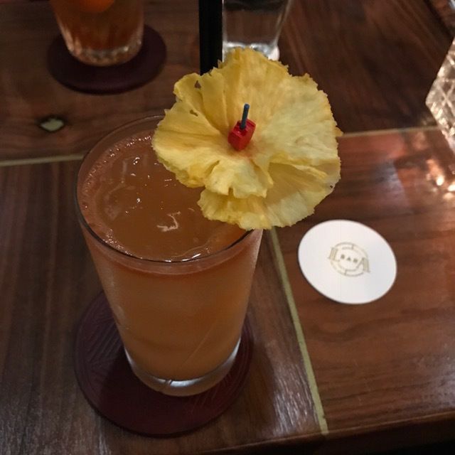 The award winning Mai Tai at Bar Leather Apron, topped with dehydrated pineapple.