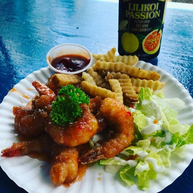 Chili shrimp, one of many options from the fleet of shrimp trucks on the North Shore of Oahu. 