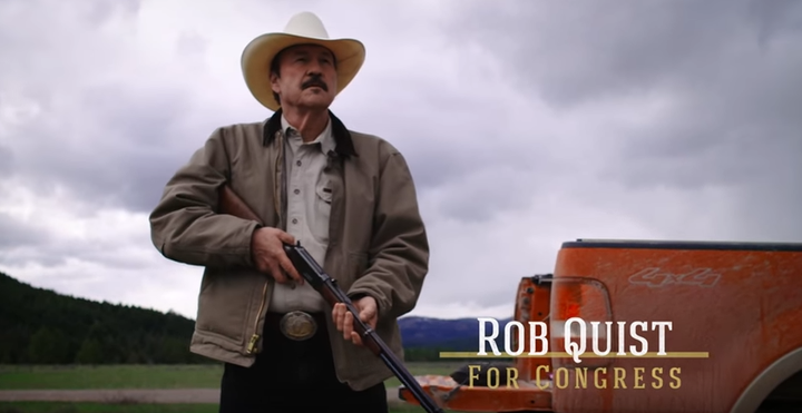Democrat Rob Quist just before successfully bagging a TV set in a recent ad. Quist is up against Republican Greg Gianforte in
