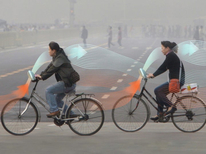 <p>An image shows how Roosegaarde's design would funnel smog in, and push out clean air.</p>