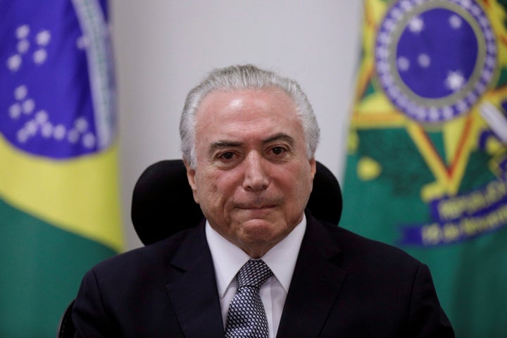 Brazil's President Michel Temer reacts during a meeting with government leaders of the Brazilian federal senate, at the Planalto Palace in Brasilia, Brazil May 9, 2017.